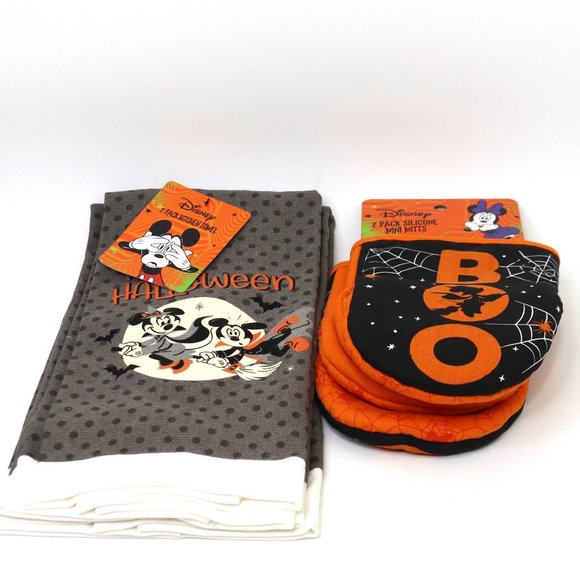 Disney Mickey Mouse Halloween Kitchen Towels Mitts New - Picture 1 of 7